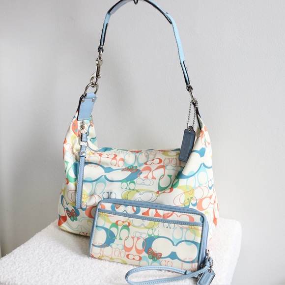 Y2K Coach Logo Optic Butterfly Hobo Bag & Matching Wallet/Wristlet - Picture 2 of 13